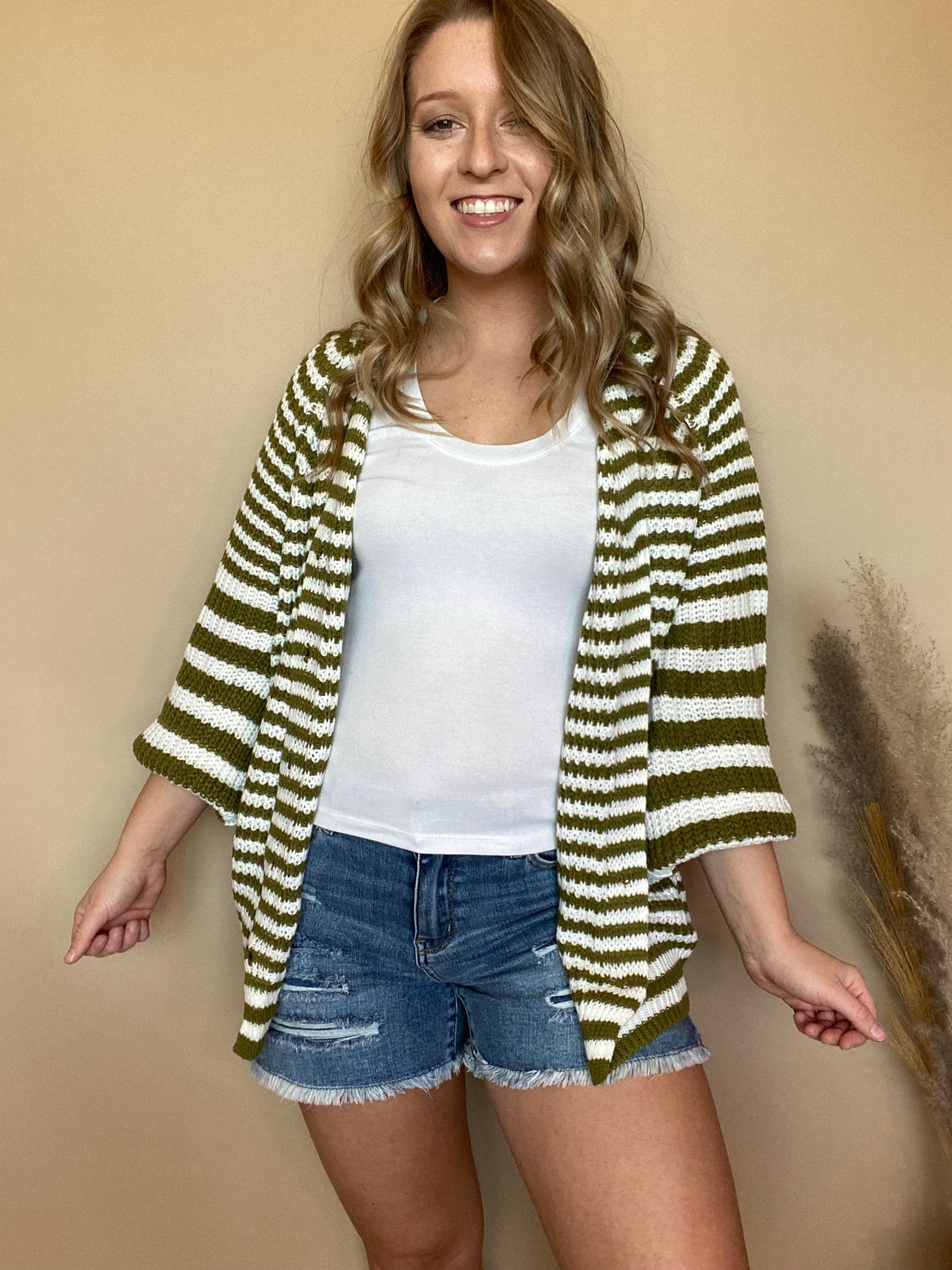 Green Striped Cardigan