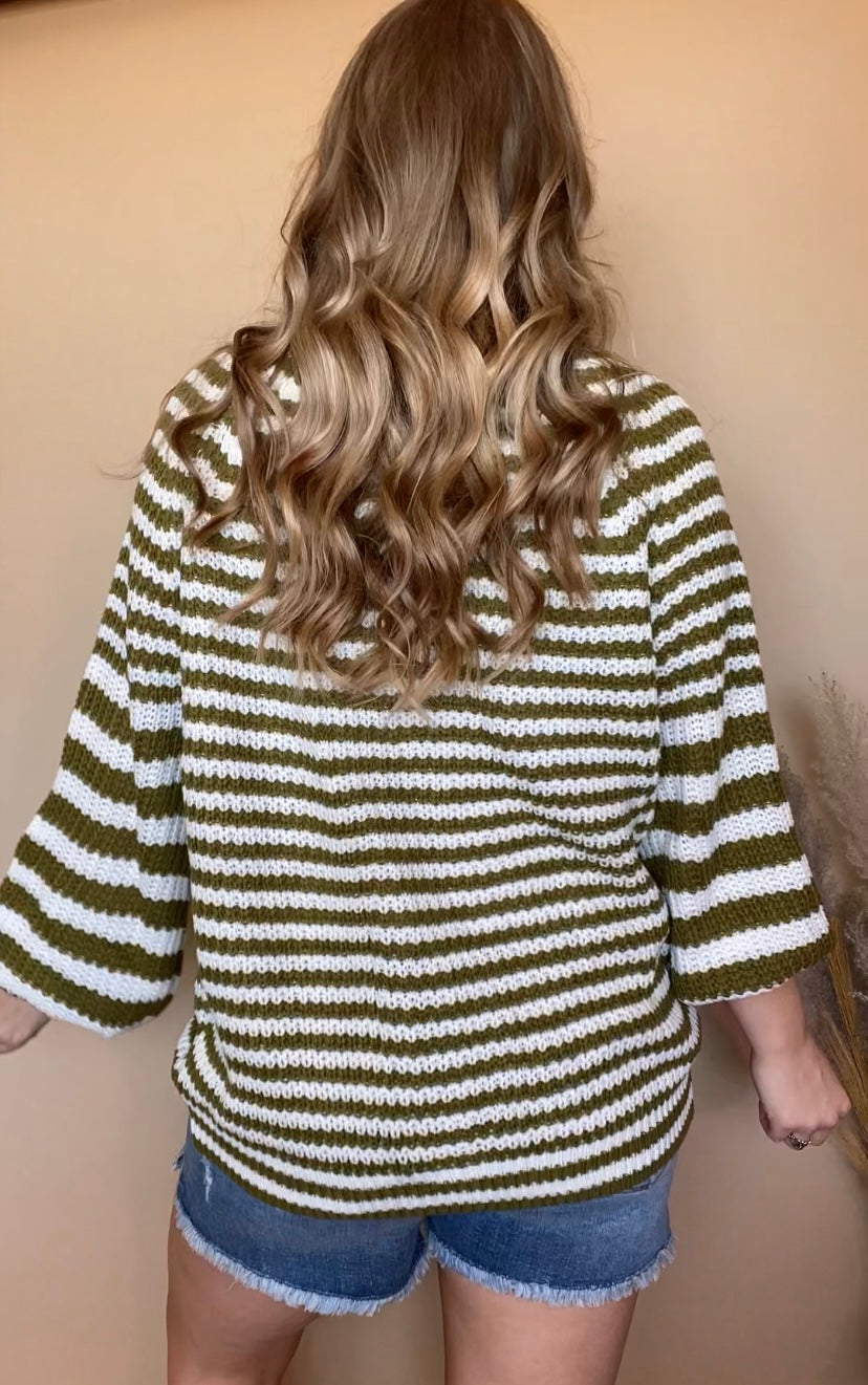 Green Striped Cardigan
