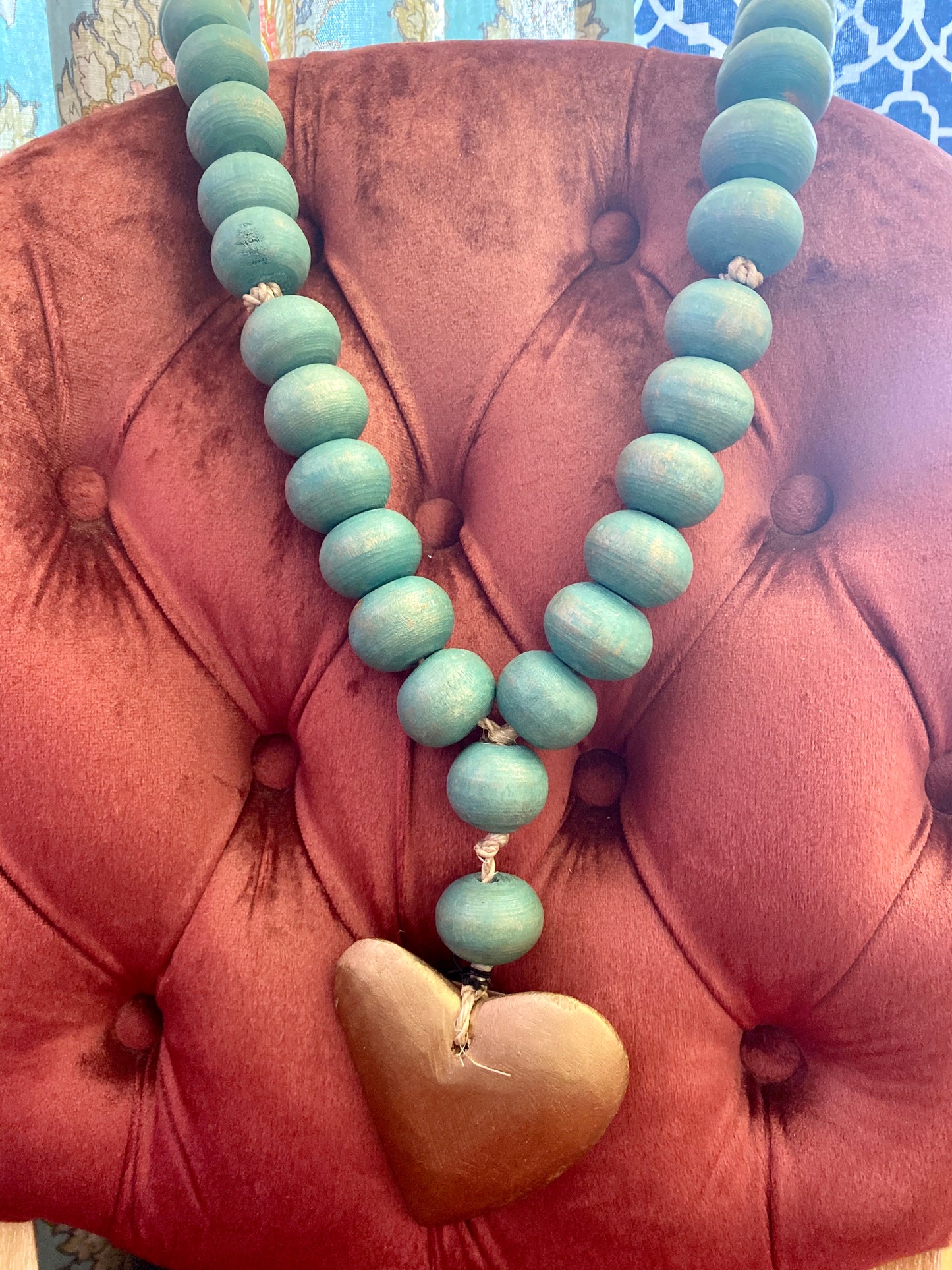 Aqua Wooden Beaded Heart pendant