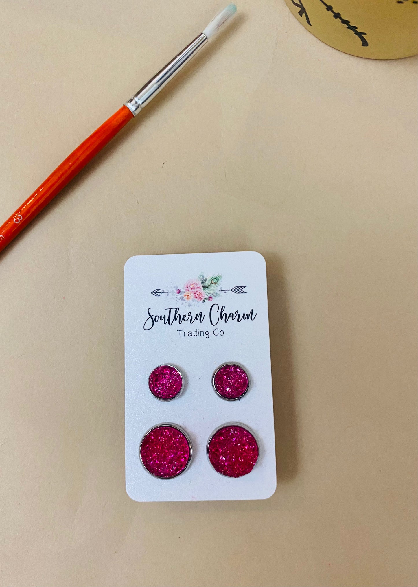 Mommy and me hot pink sparkly studs