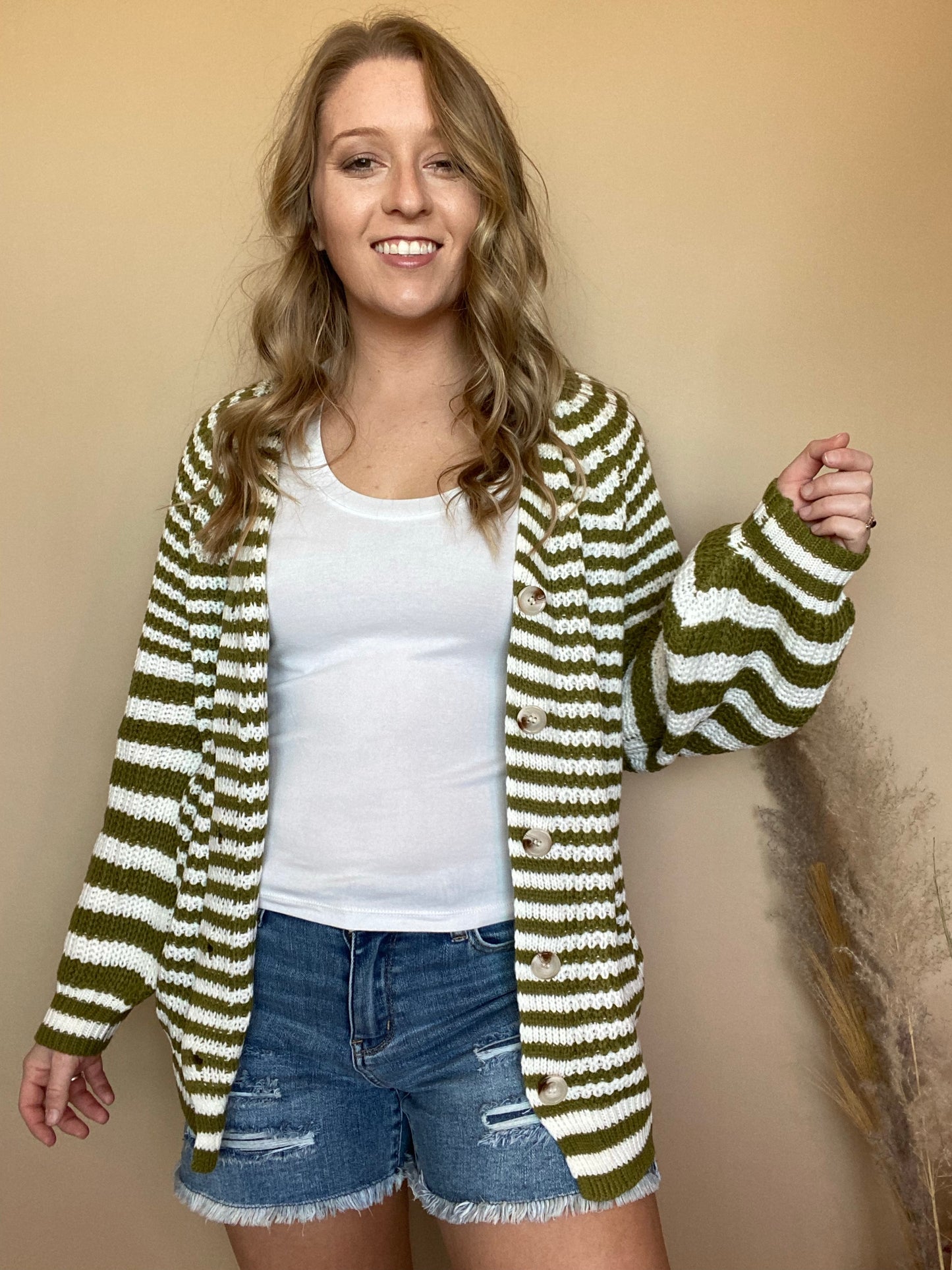Green Striped Cardigan