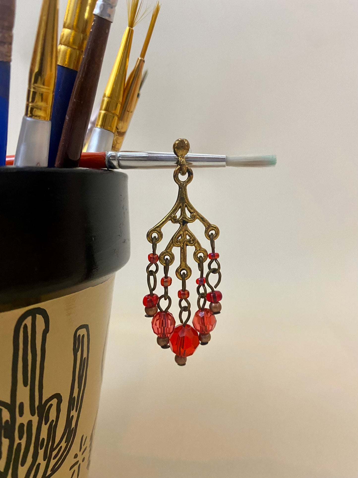 Red Beaded Chandelier Earrings