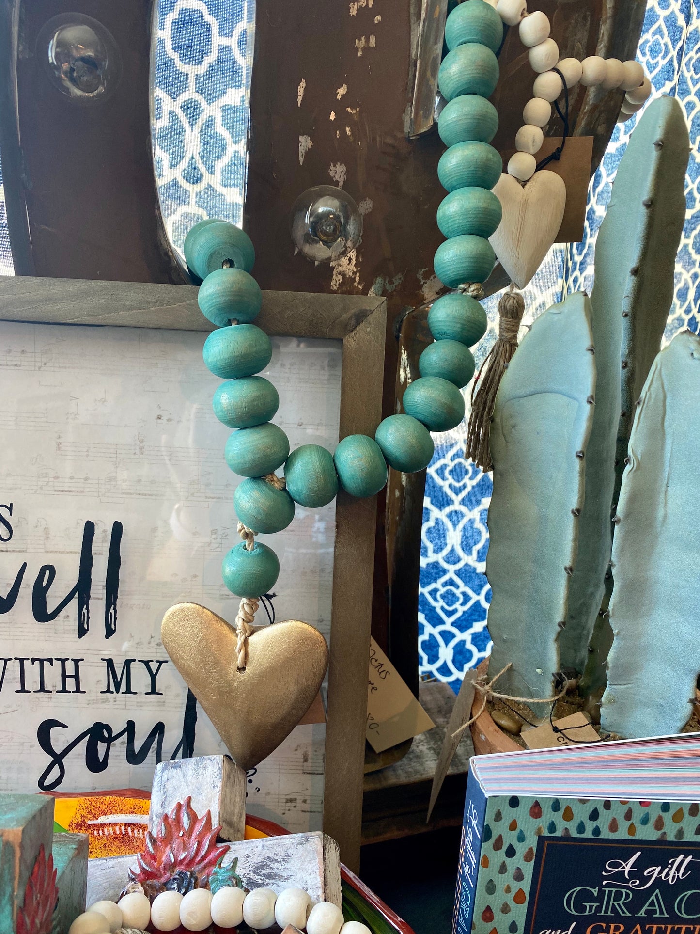 Aqua Wooden Beaded Heart pendant