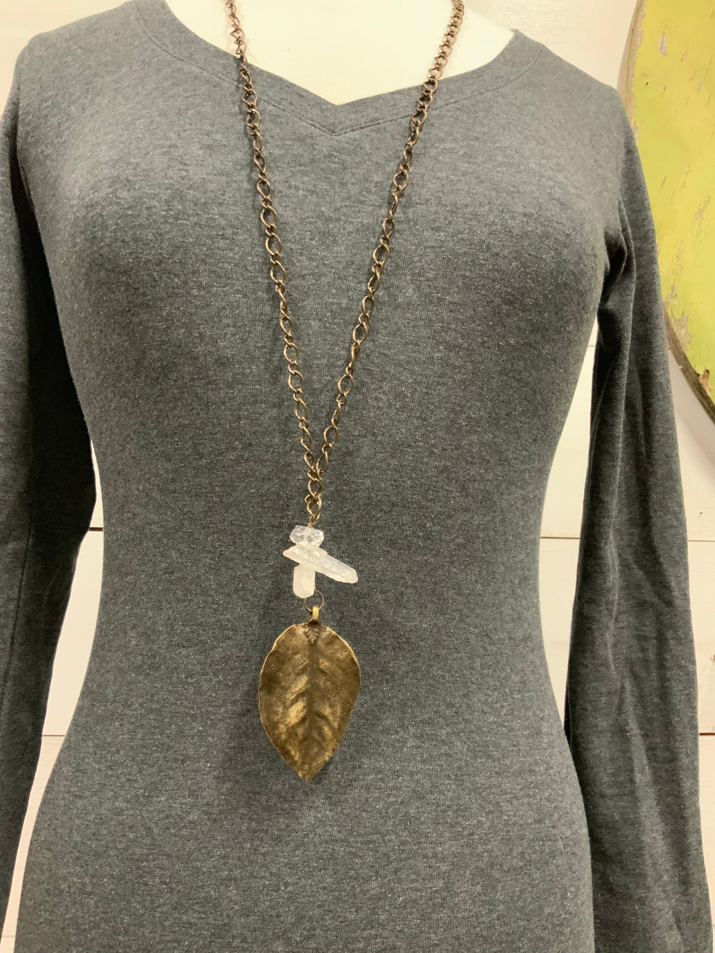 Crystal & Gold Leaf Necklace - The Desert Paintbrush