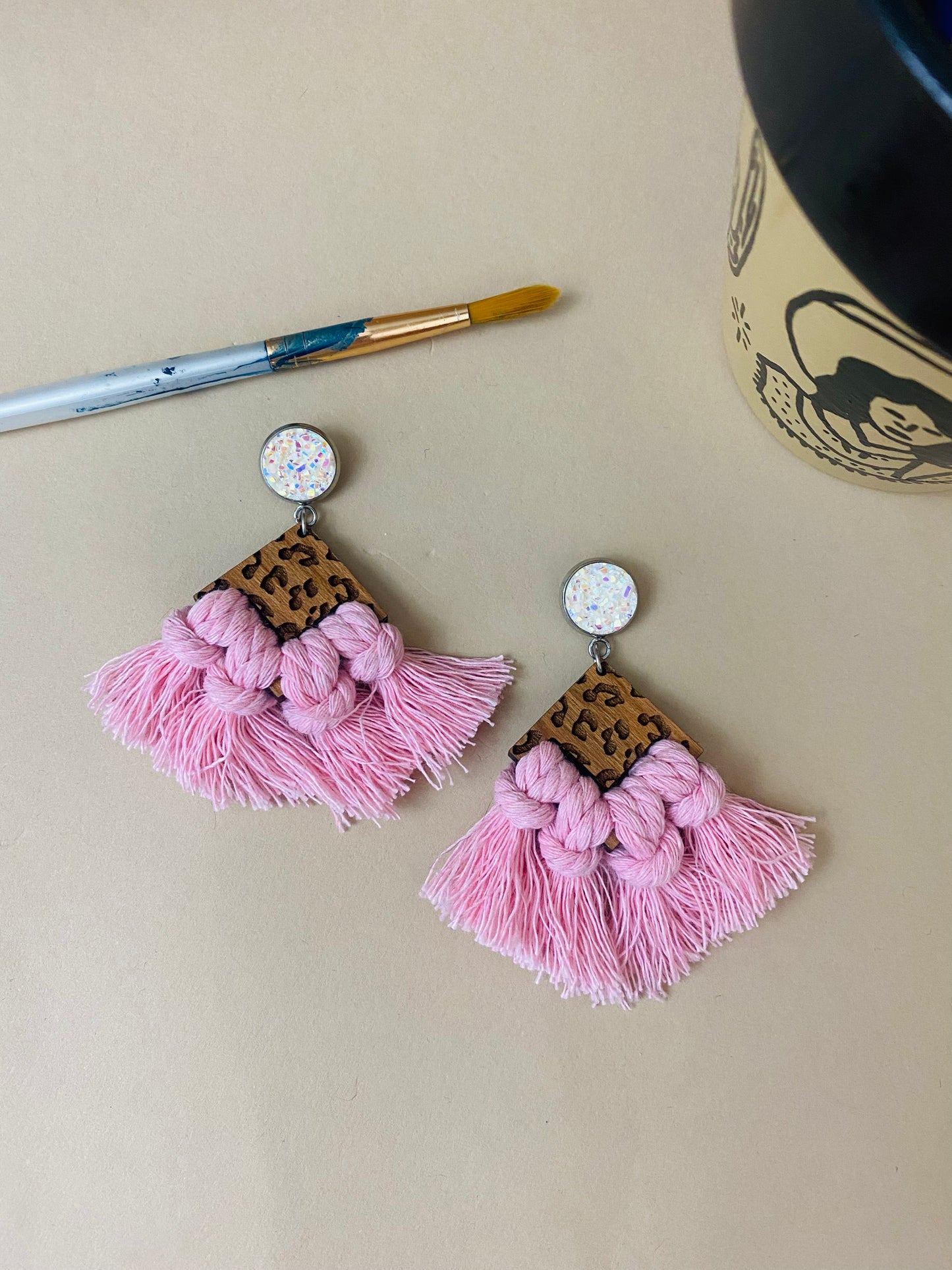 Wild Thang Light Pink Macrame Earrings