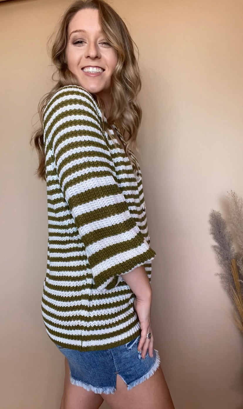 Green Striped Cardigan