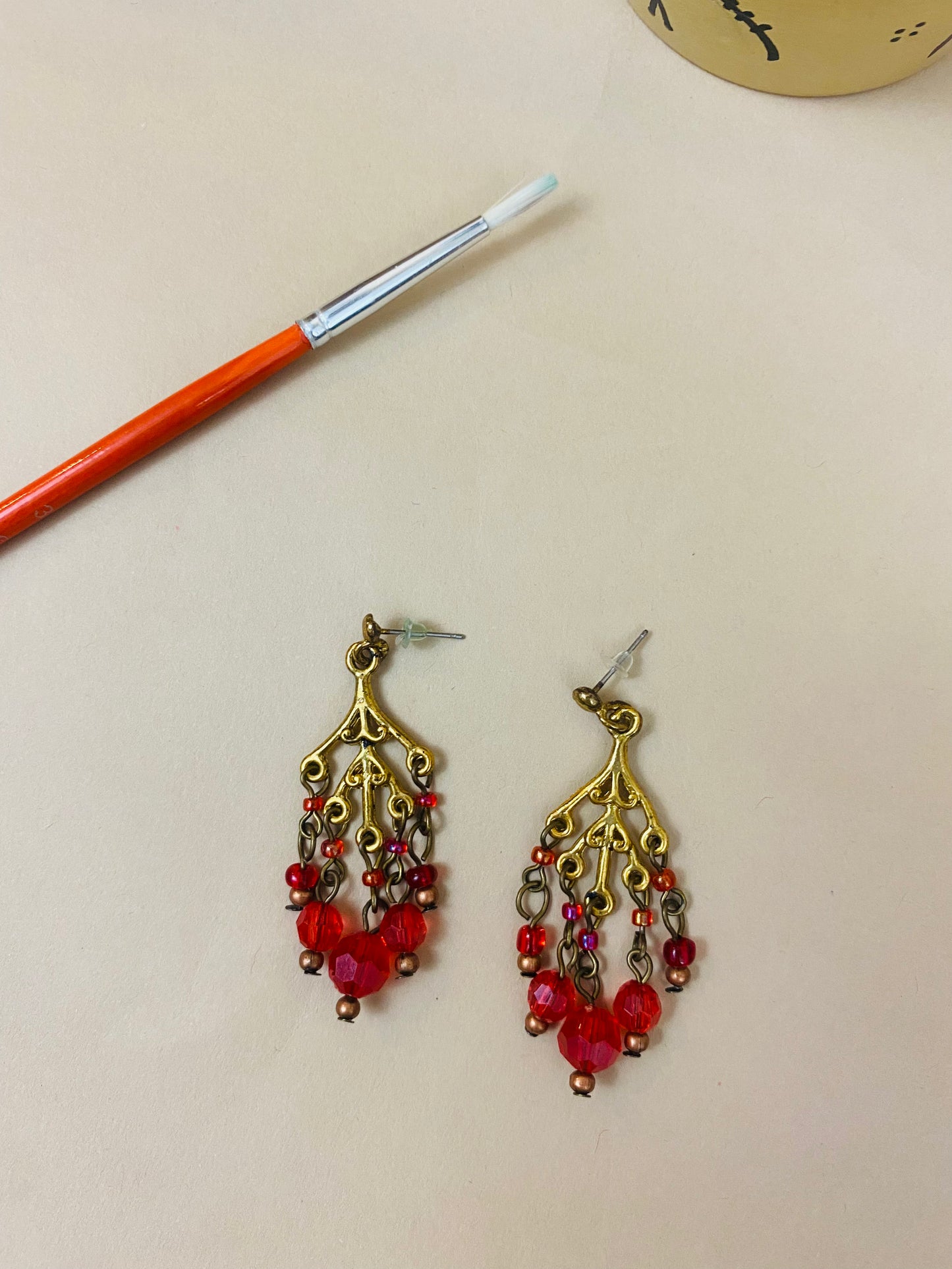 Red Beaded Chandelier Earrings