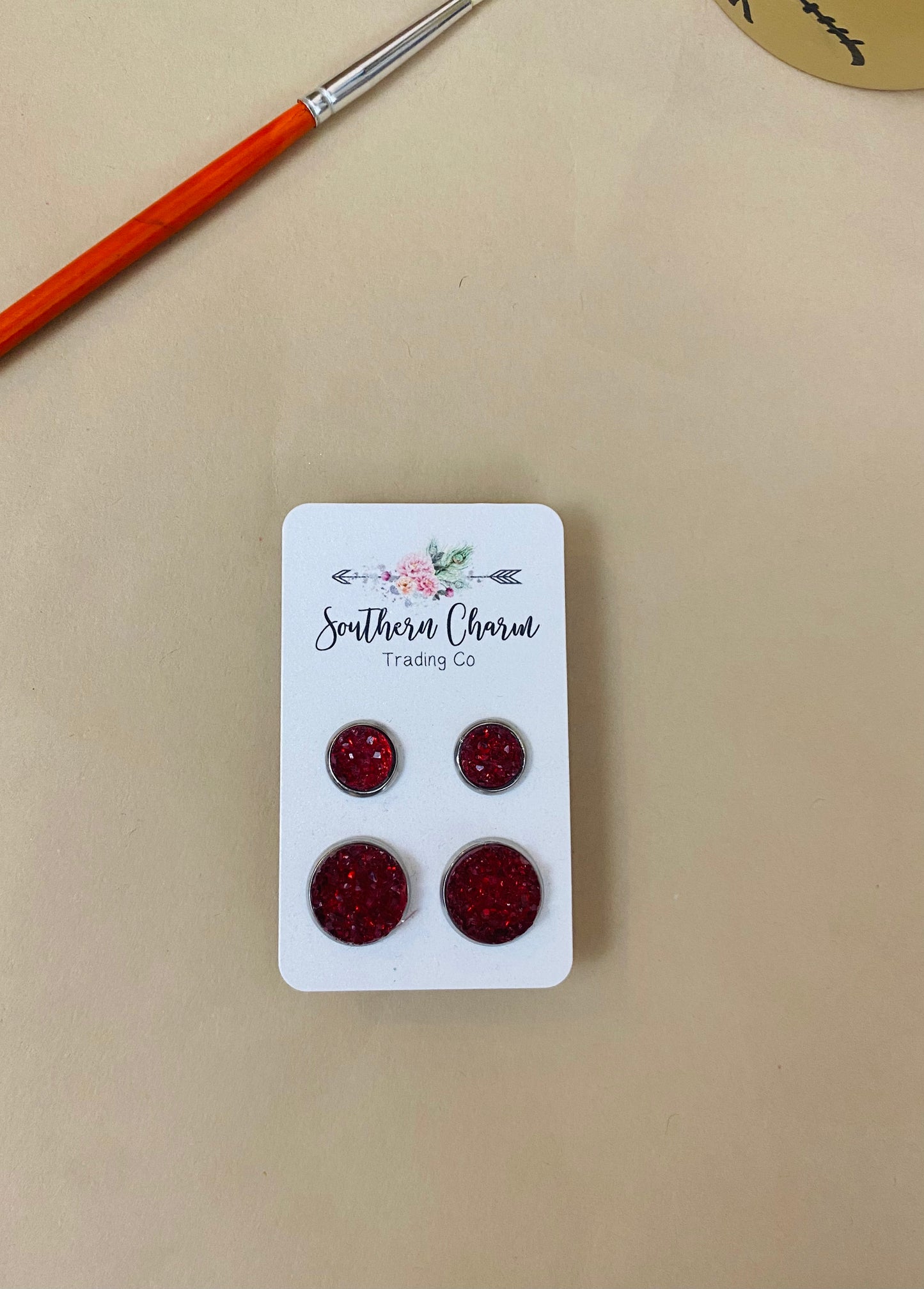 Mommy and me Red sparkly stud earrings