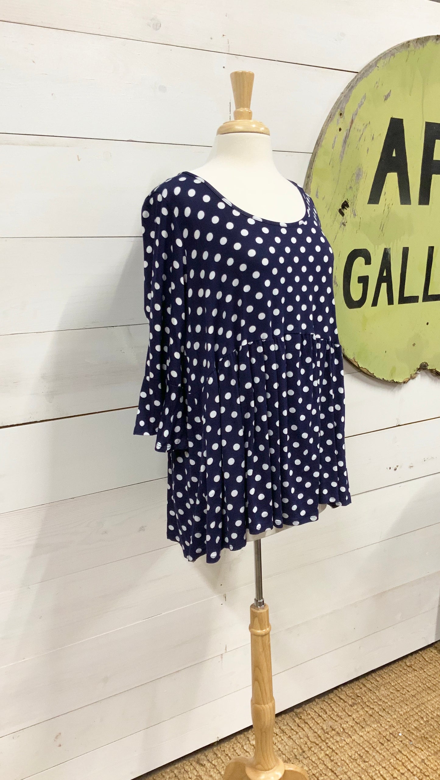 Plus Navy Polka Dots and Ruffles Top - The Desert Paintbrush