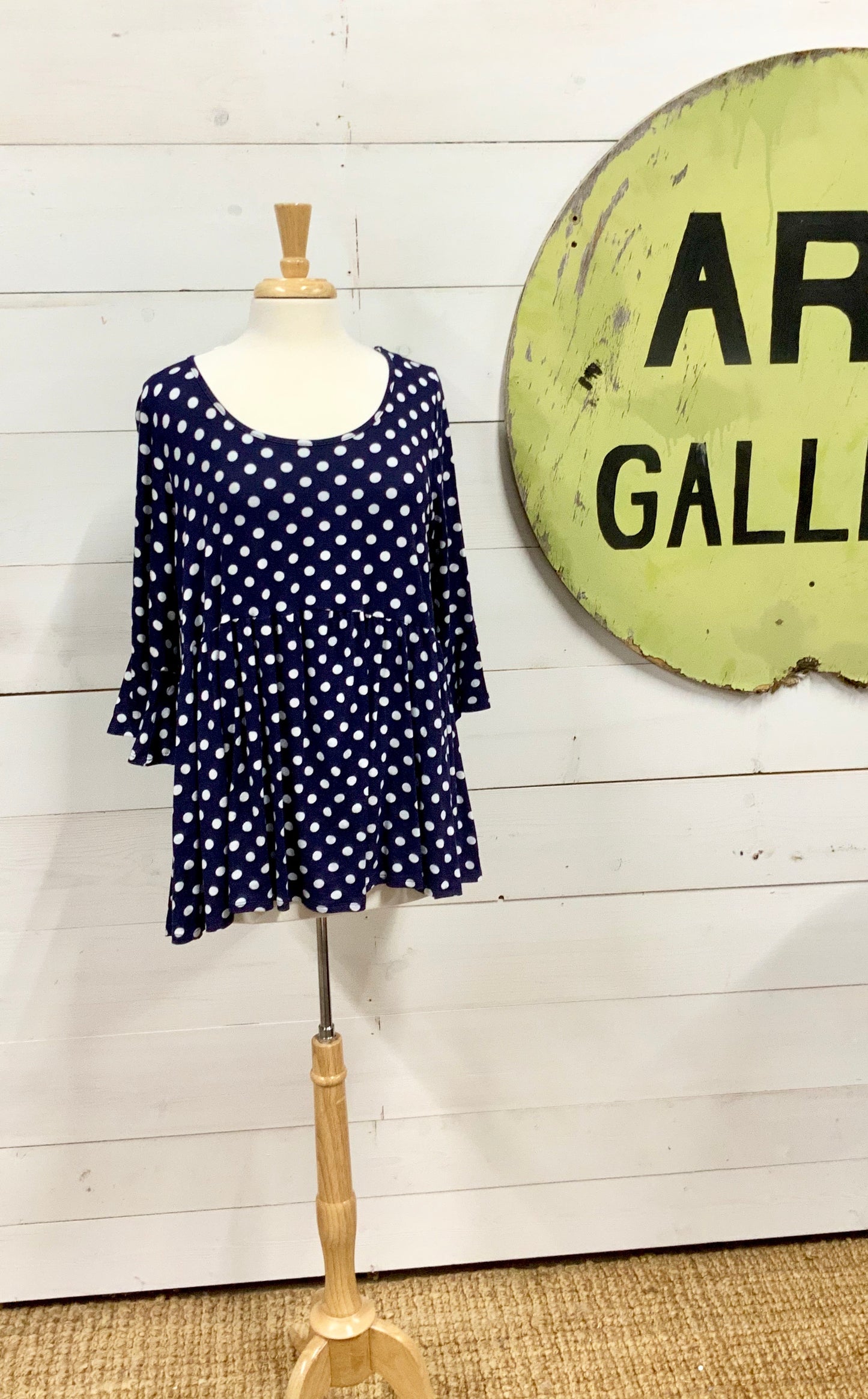 Plus Navy Polka Dots and Ruffles Top - The Desert Paintbrush
