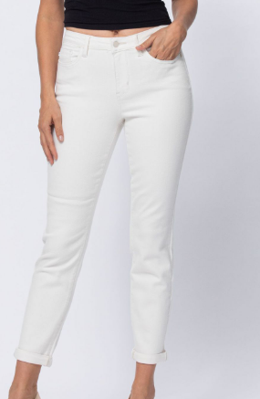 Judy Blue White Cuffed Boyfriend Jeans