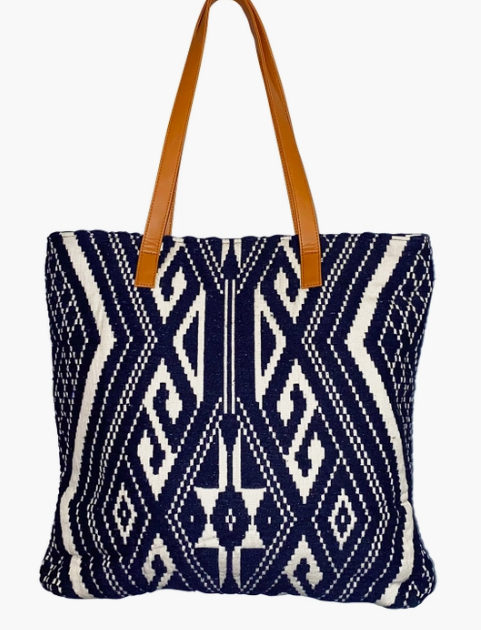 Navy White Jacquard Tote