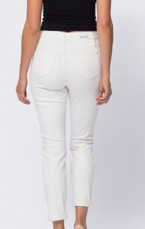 Judy Blue White Cuffed Boyfriend Jeans