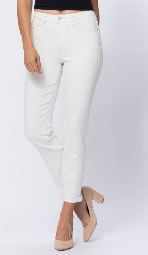 Judy Blue White Cuffed Boyfriend Jeans