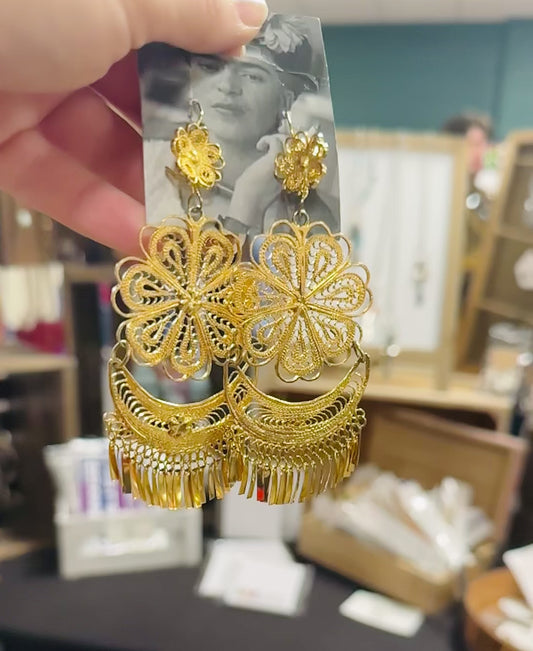 Gold floral earrings