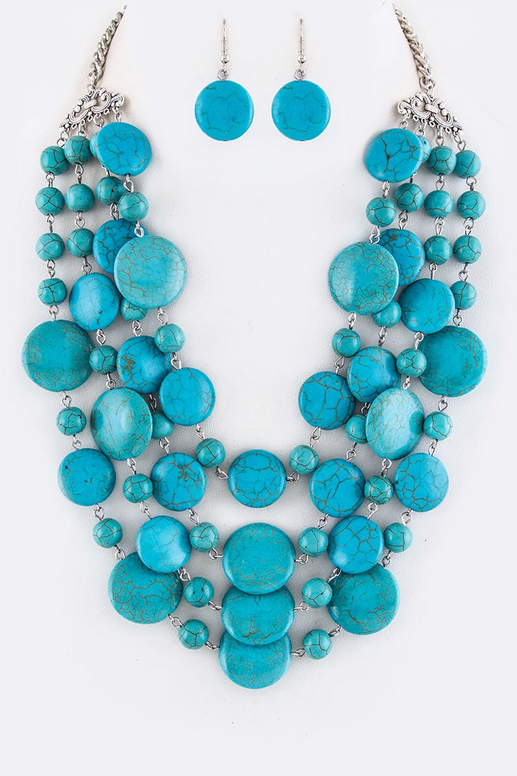 Turquoise Gold Multi Strand Necklace Set - The Desert Paintbrush