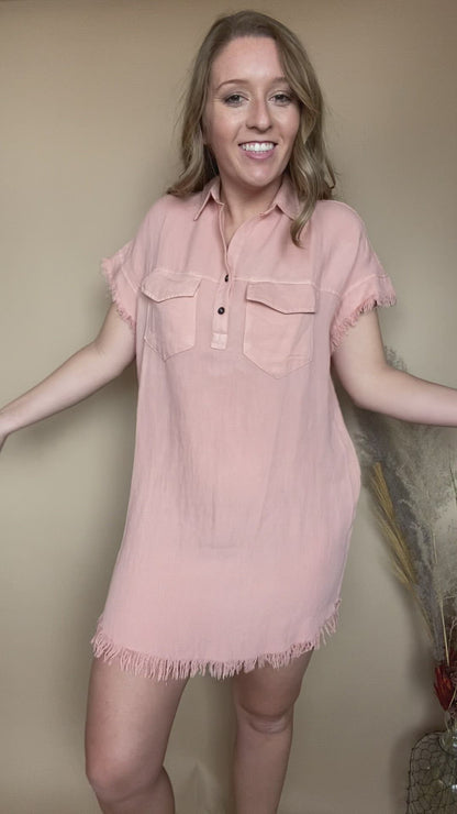 Blush Collared Frayed Dress