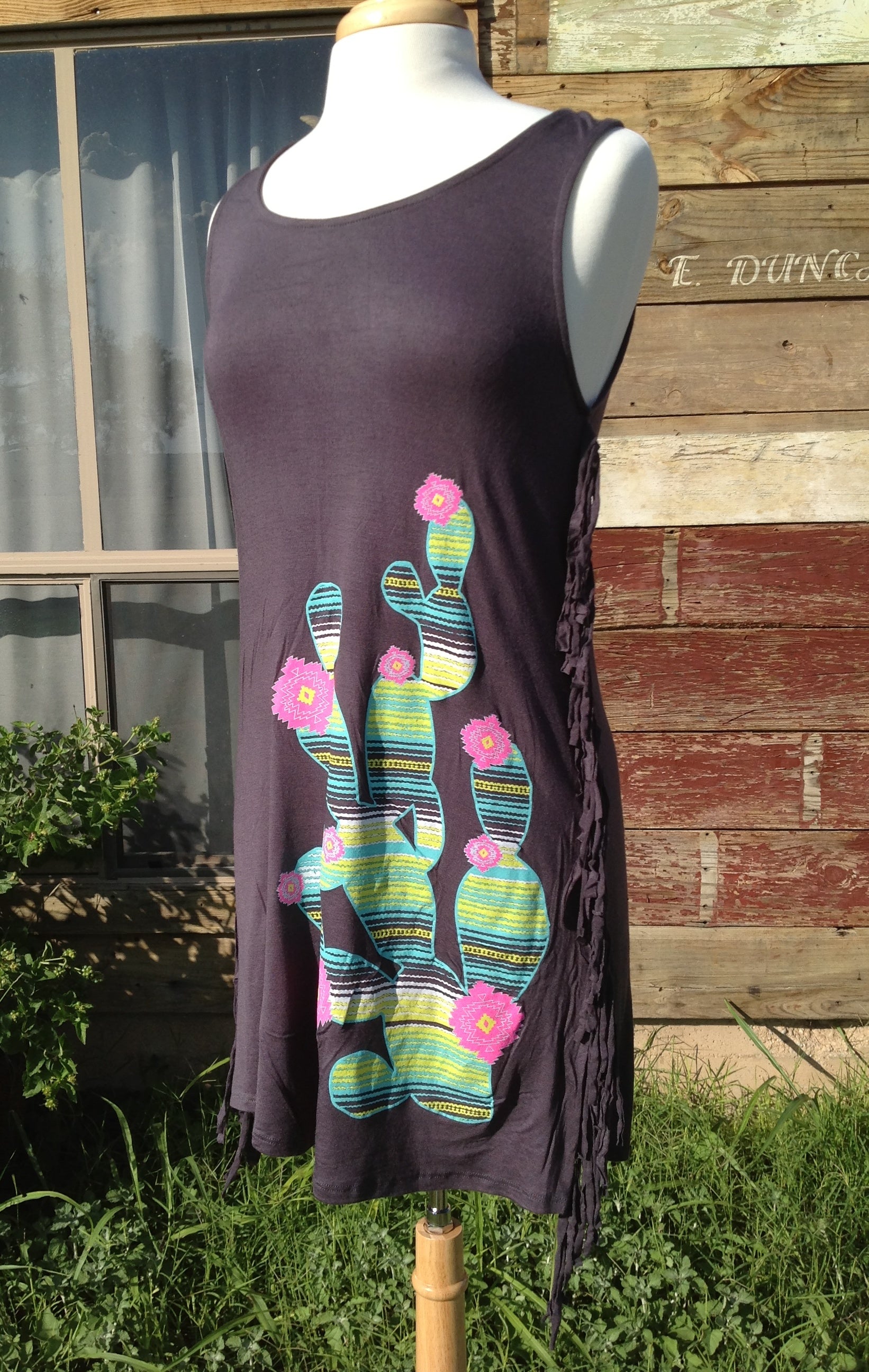 Cactus Craze Dress With Fringe - The Desert Paintbrush