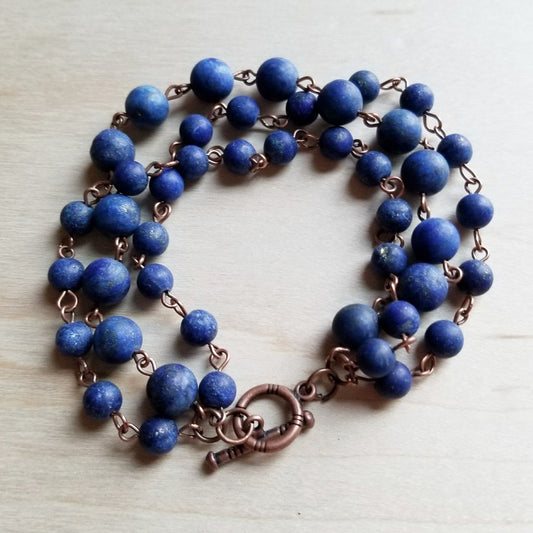 Frosted Blue Lapis Triple Strand Bracelet - The Desert Paintbrush