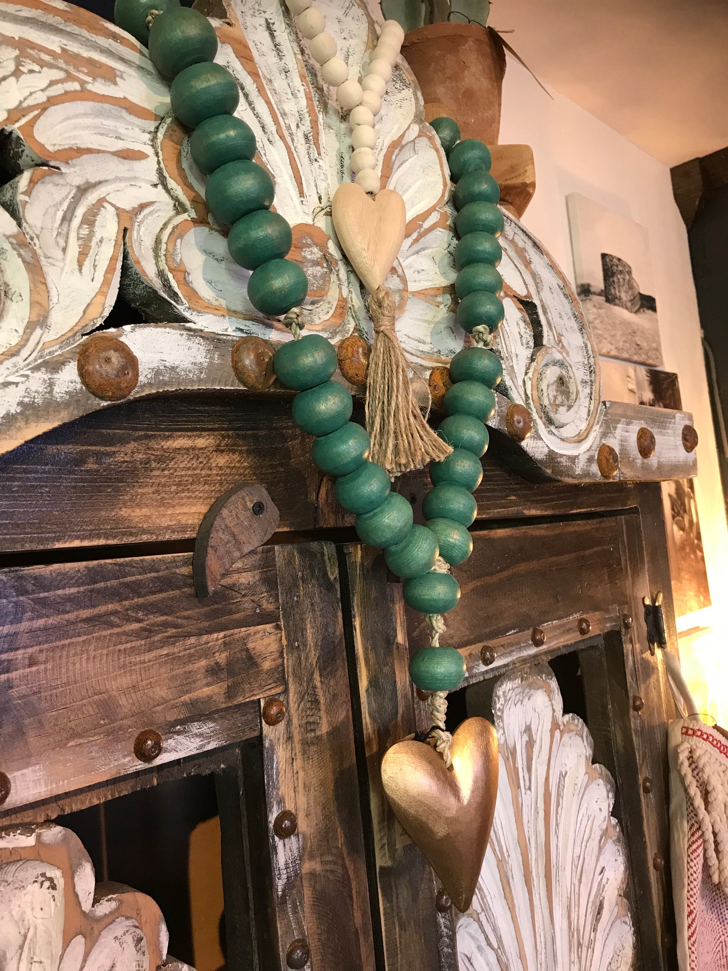 Aqua Wooden Beaded Heart pendant