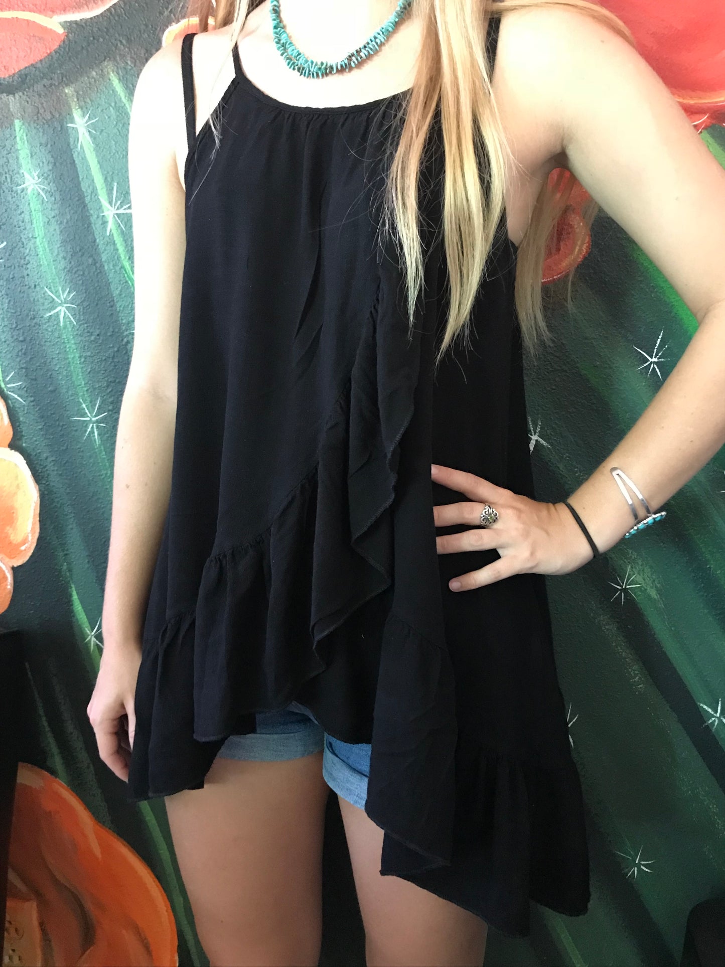 High Neck Tunic Top with Ruffles - The Desert Paintbrush