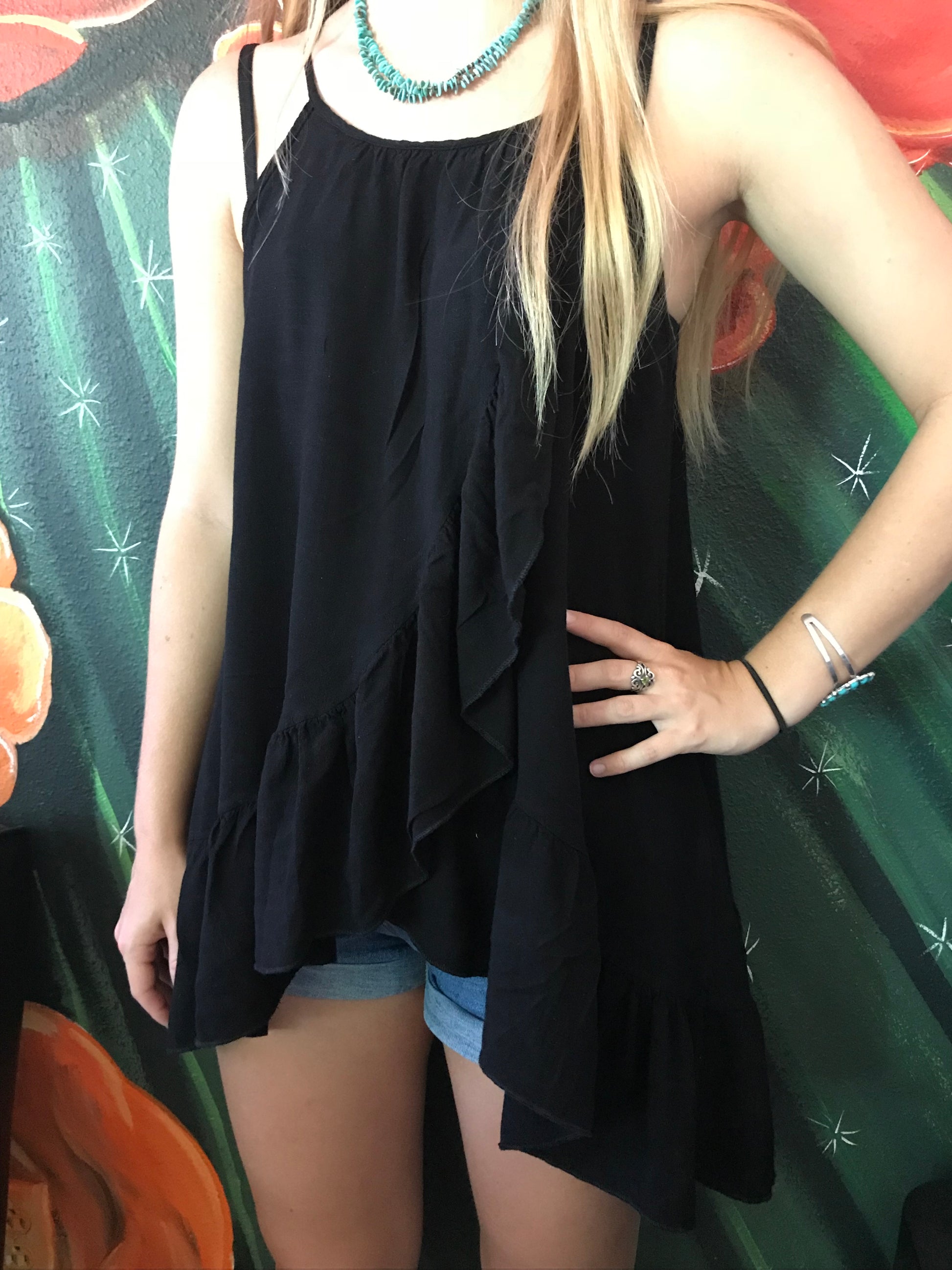 High Neck Tunic Top with Ruffles - The Desert Paintbrush