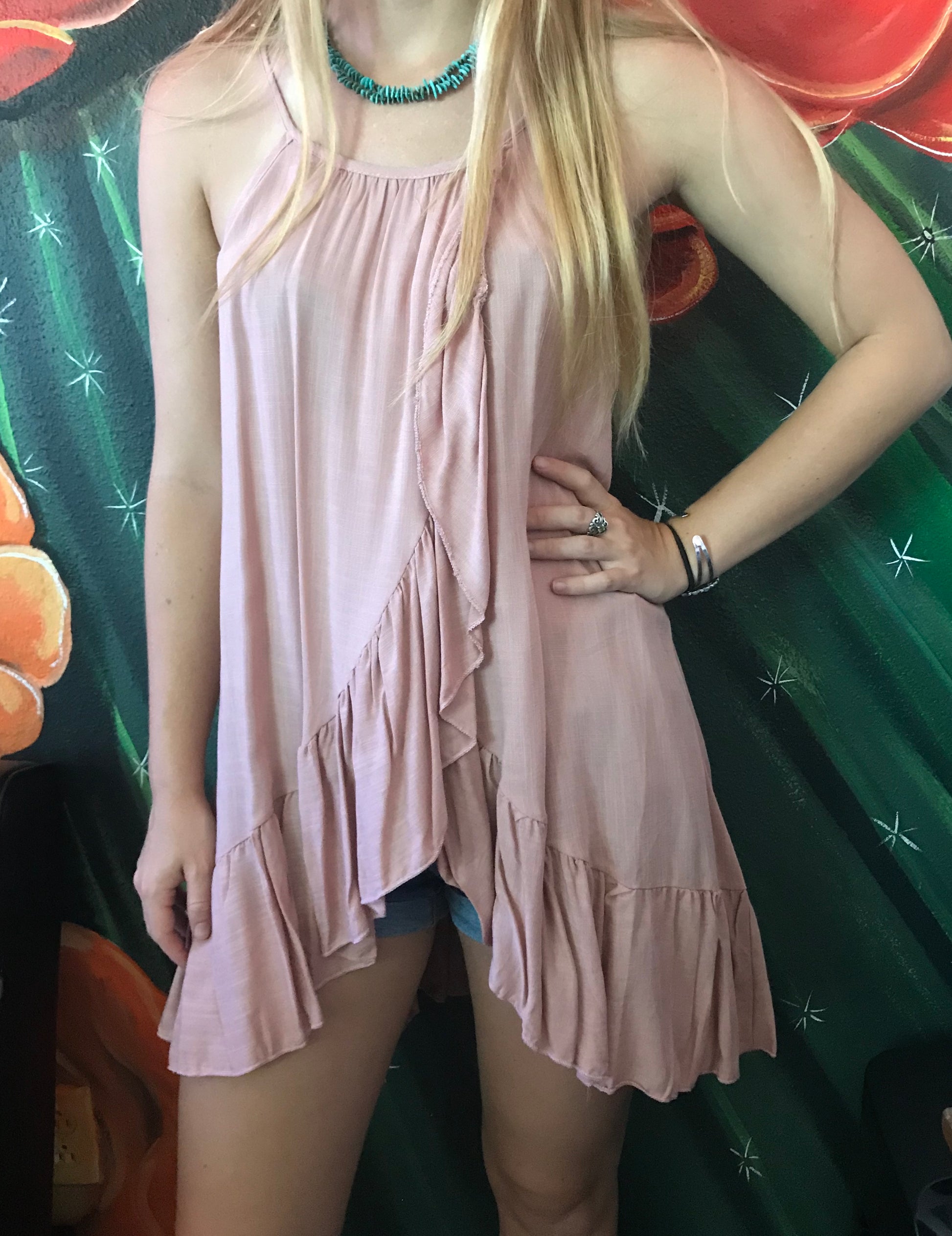 High Neck Tunic Top with Ruffles - The Desert Paintbrush