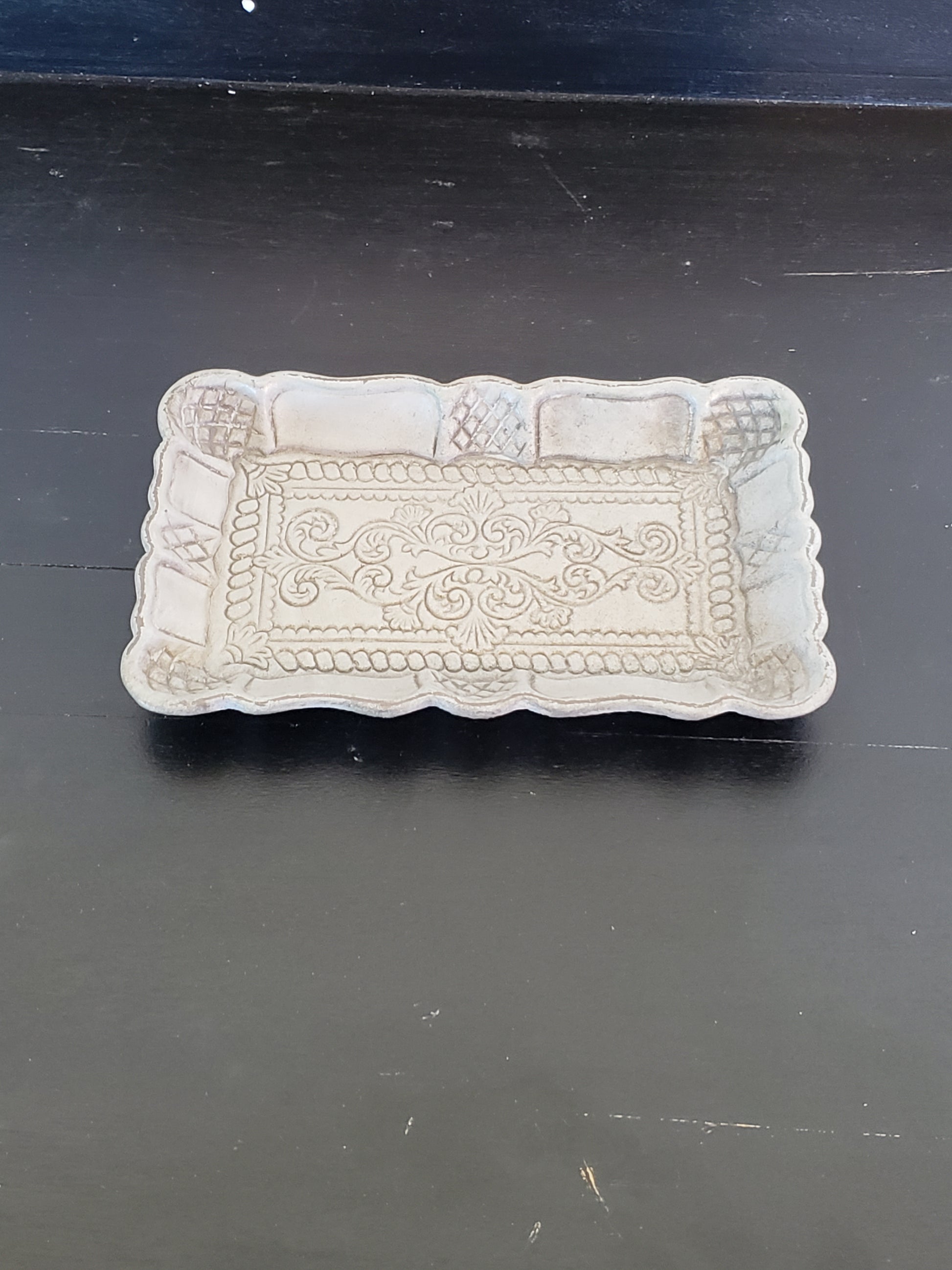 Aqua Decorative Scalloped Edge Wood Tray - The Desert Paintbrush
