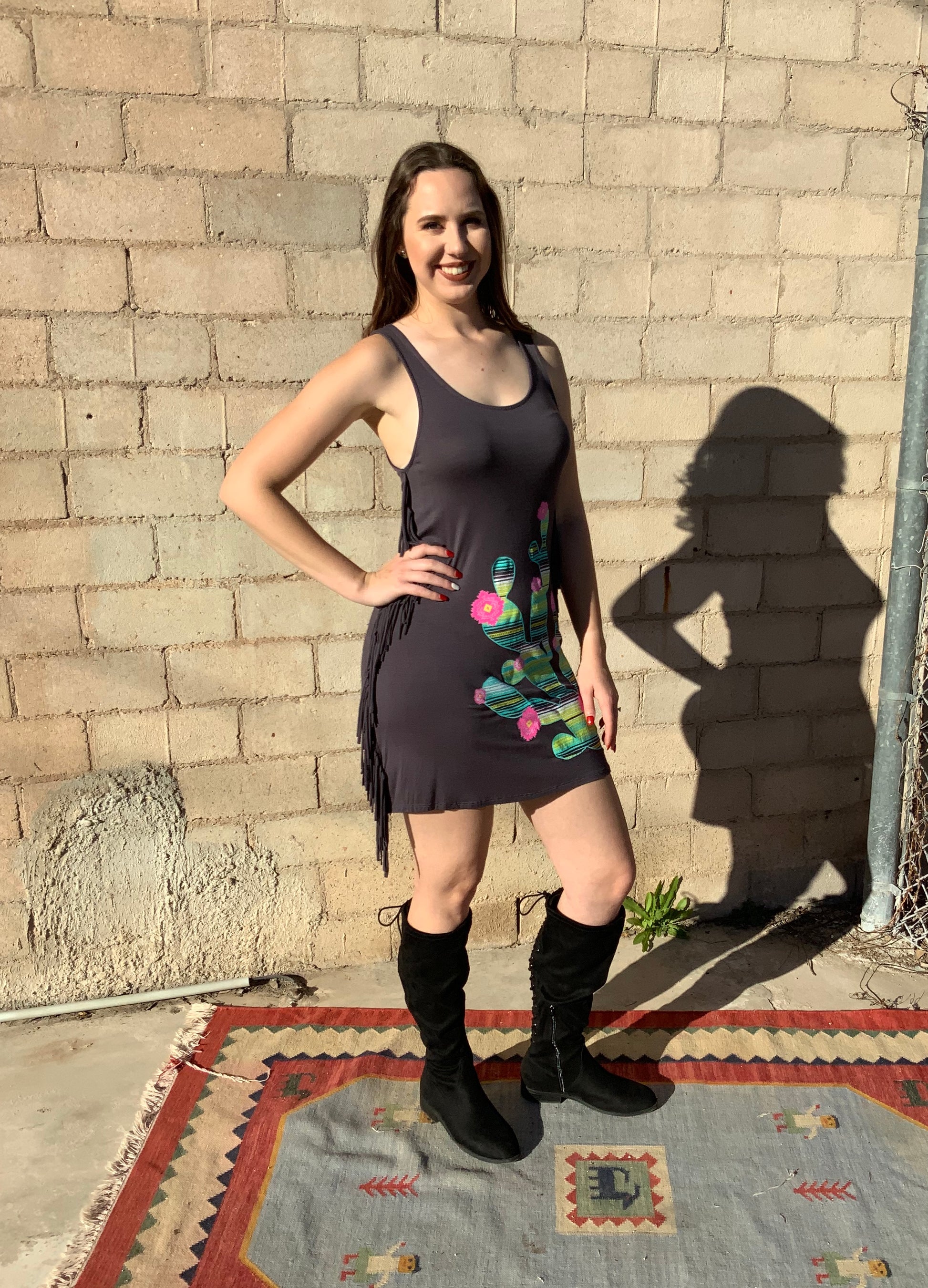 Cactus Craze Dress With Fringe - The Desert Paintbrush