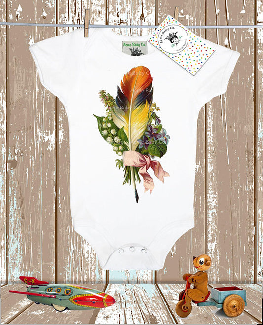 Acme Baby Co. - Feather Bodysuit - White Short Sleeve - The Desert Paintbrush