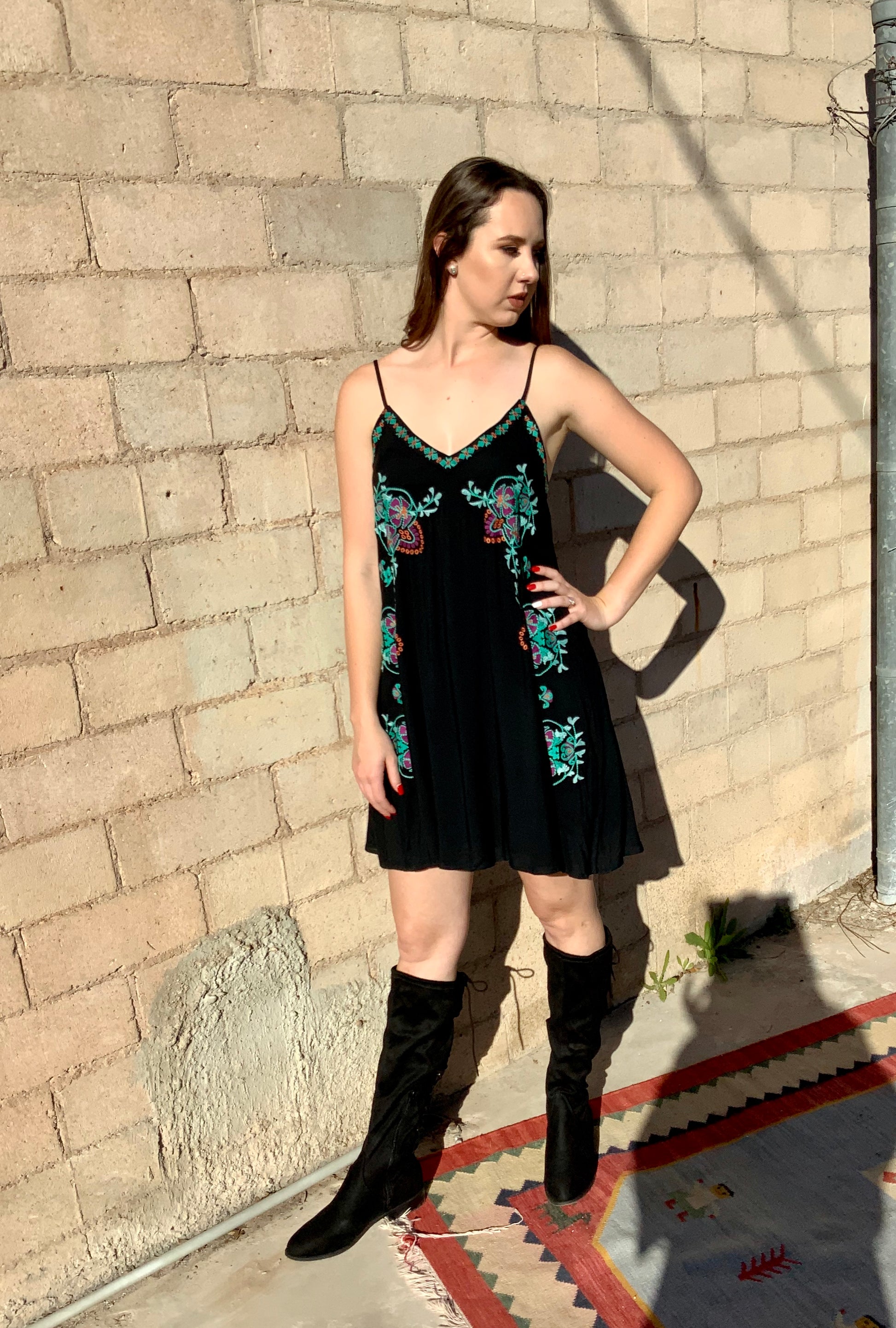 Floral Embroidery Detailed Slip Dress - The Desert Paintbrush