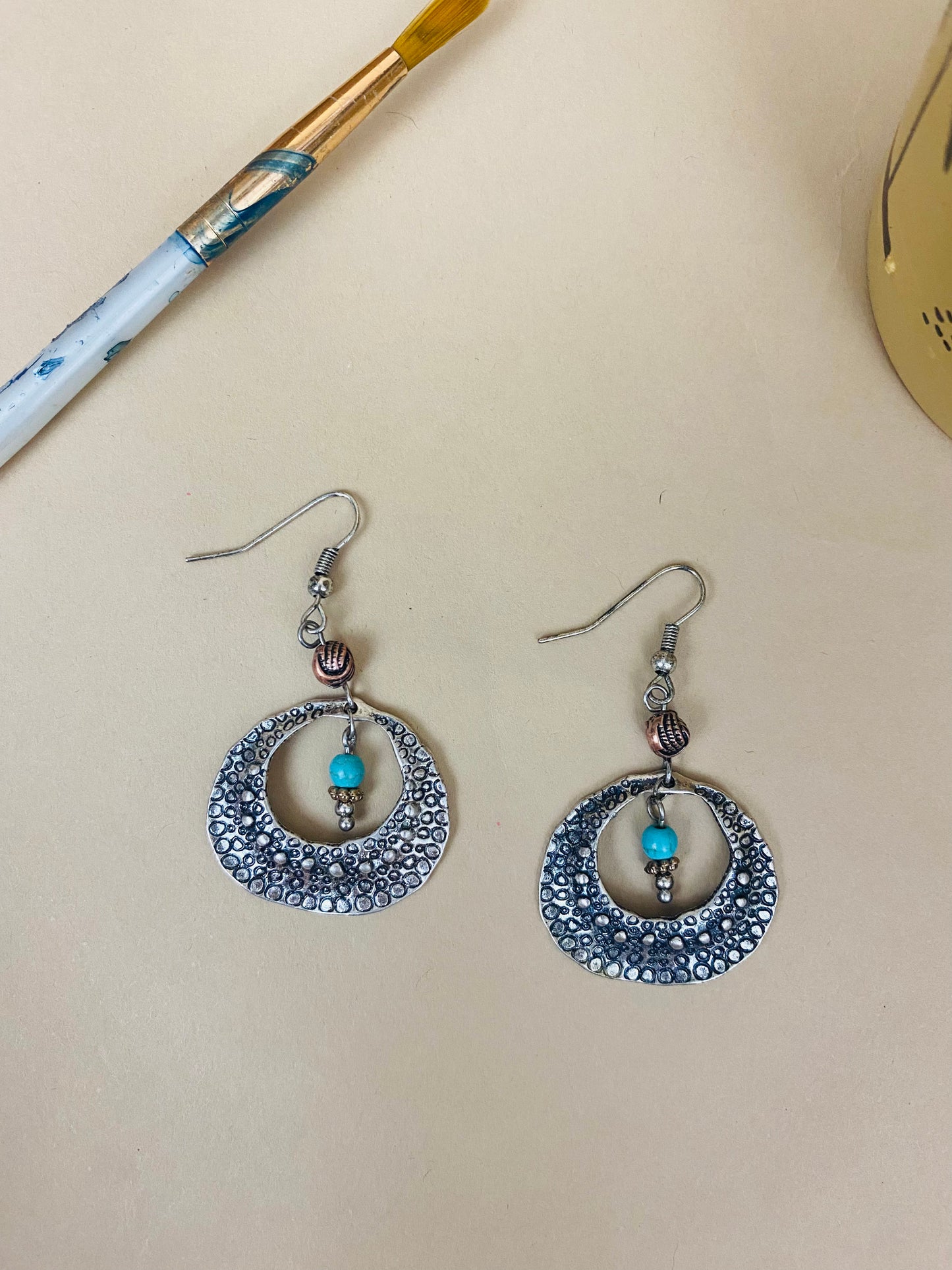 Bubbly Silver and Turquoise Drops Earrings