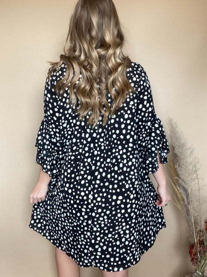 Umgee Dalmatian Print Layered Ruffle Sleeve Dress