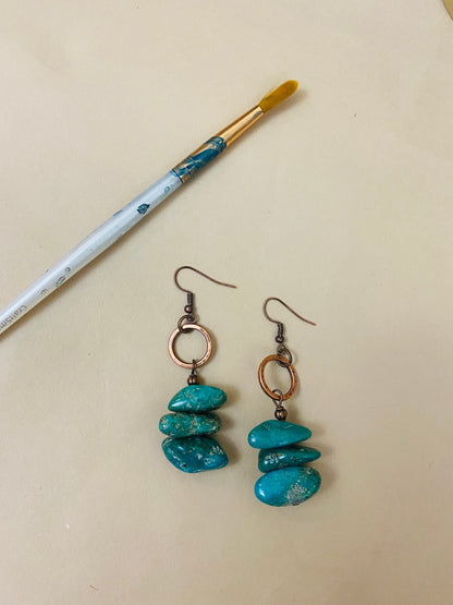 Natural Turquoise Stacked Gemstone Earrings