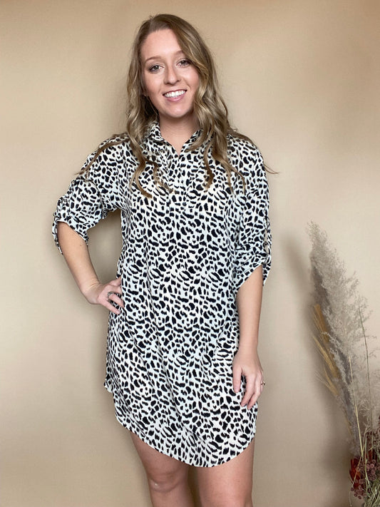 Umgee Dalmatian Print Collared Dress
