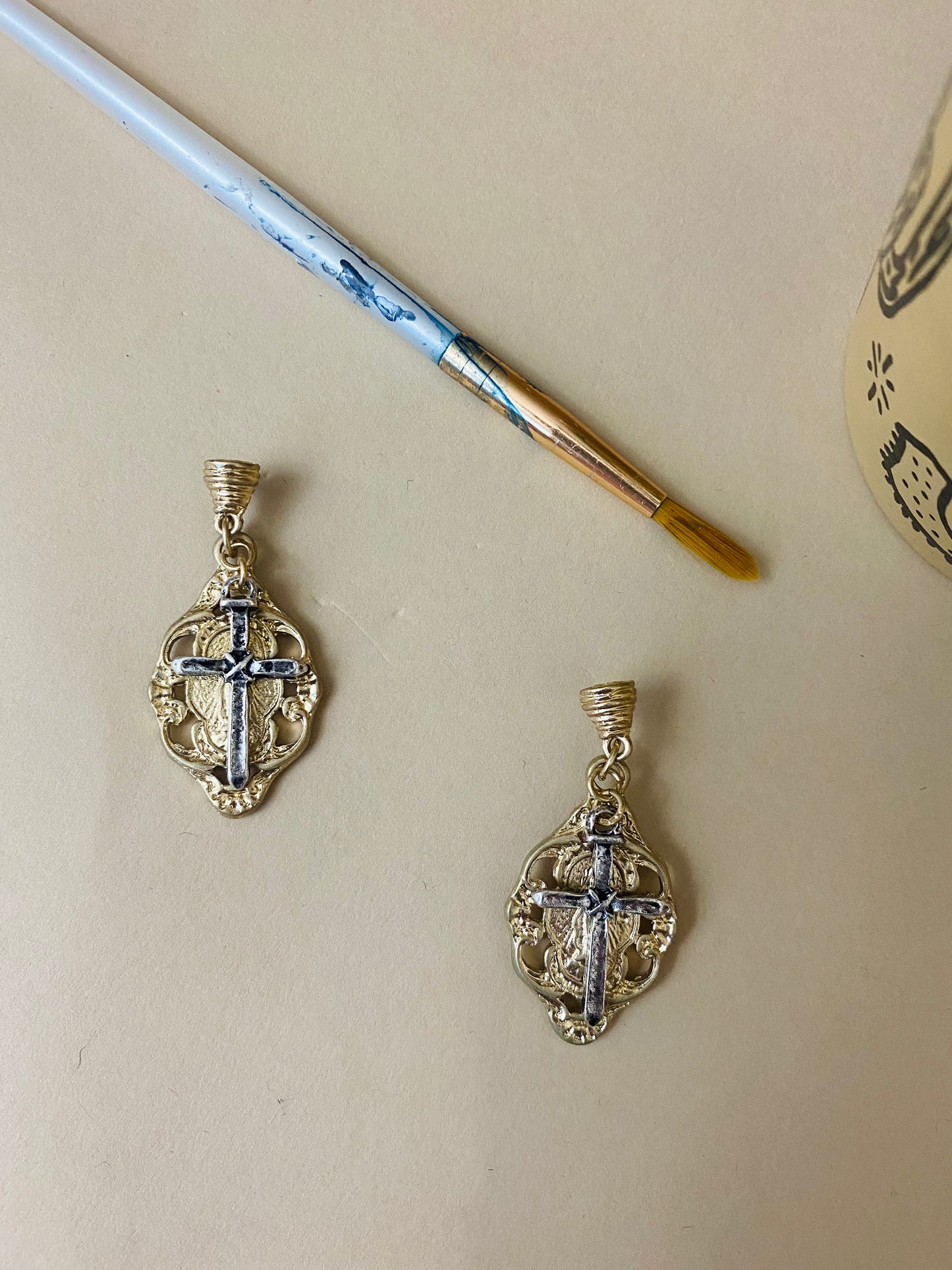 Antique Gold and silver Guadalupe Post Earrings
