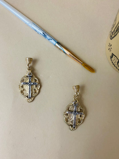 Antique Gold and silver Guadalupe Post Earrings