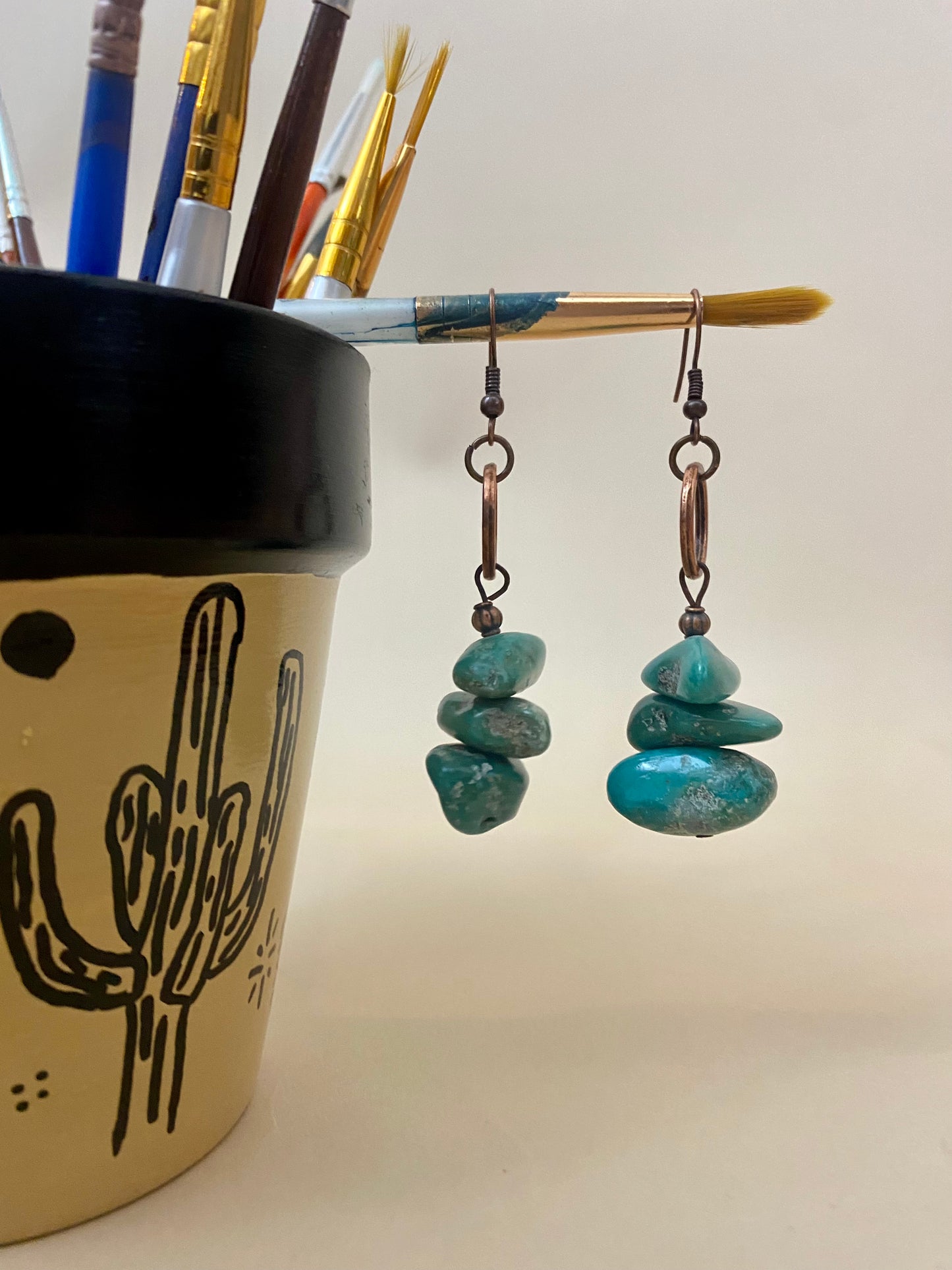 Natural Turquoise Stacked Gemstone Earrings