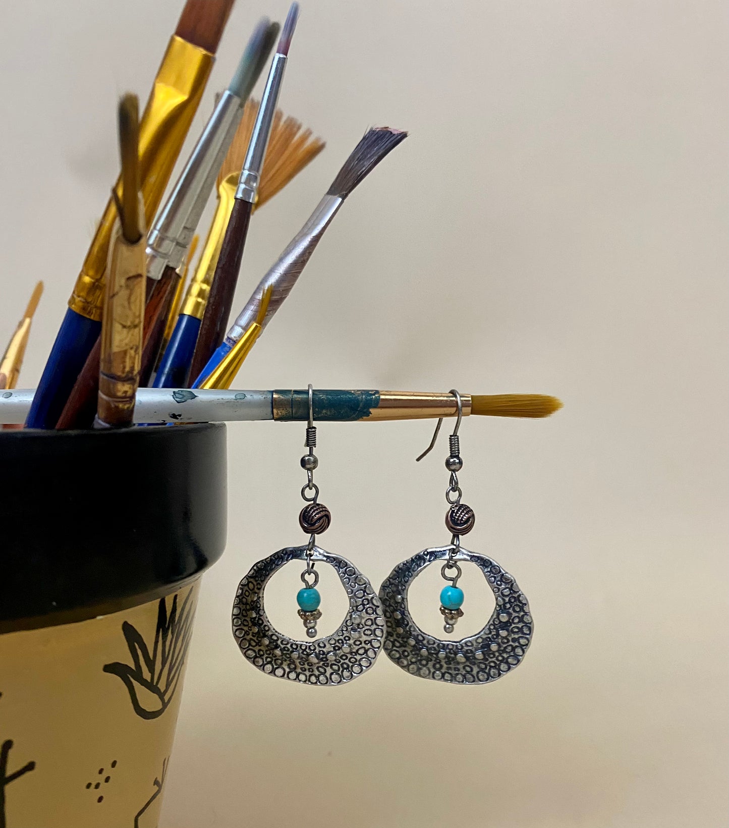Bubbly Silver and Turquoise Drops Earrings