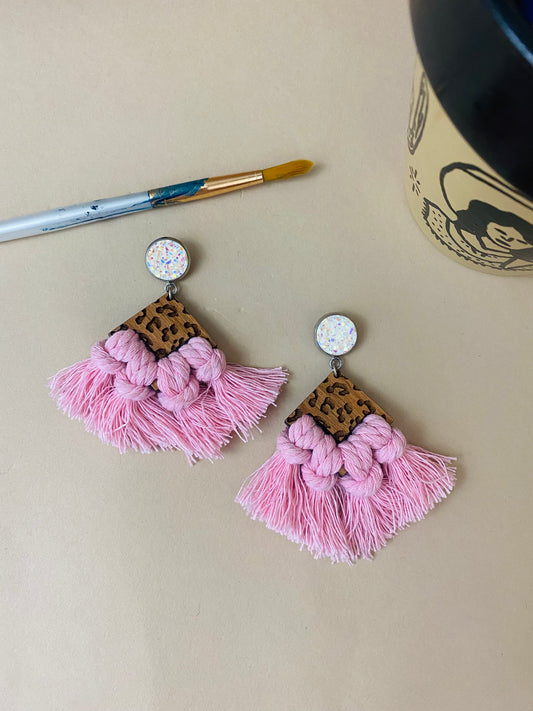 Wild Thang Light Pink Macrame Earrings