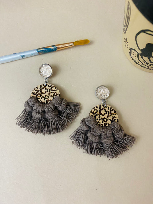 Wild Thang Gray Macrame Earrings