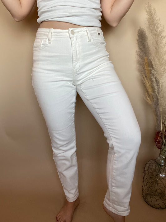 Judy Blue White Cuffed Boyfriend Jeans