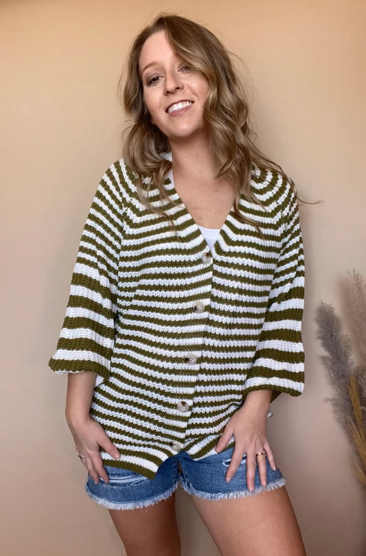Green Striped Cardigan