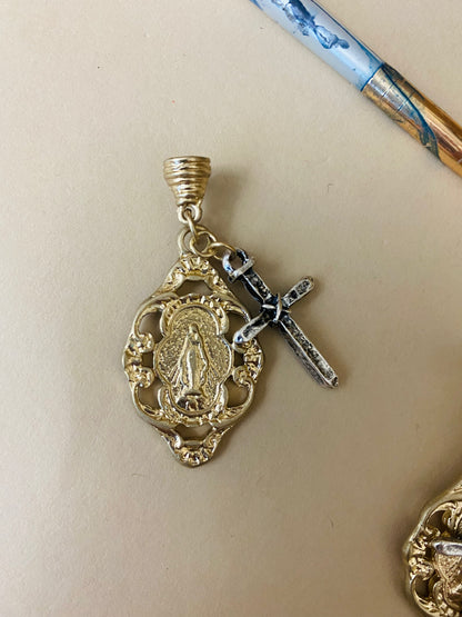 Antique Gold and silver Guadalupe Post Earrings