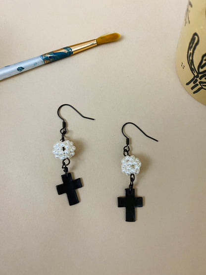 Pearls and Crosses  Metal Earrings