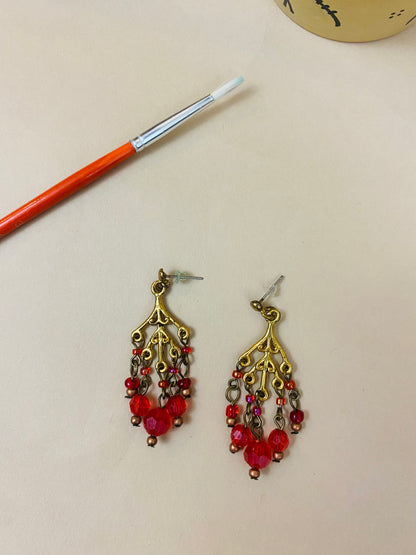 Red Beaded Chandelier Earrings