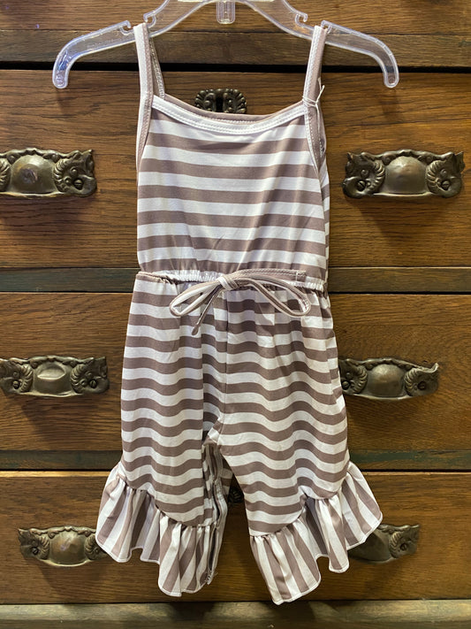 Taupe striped ruffle jumpsuit