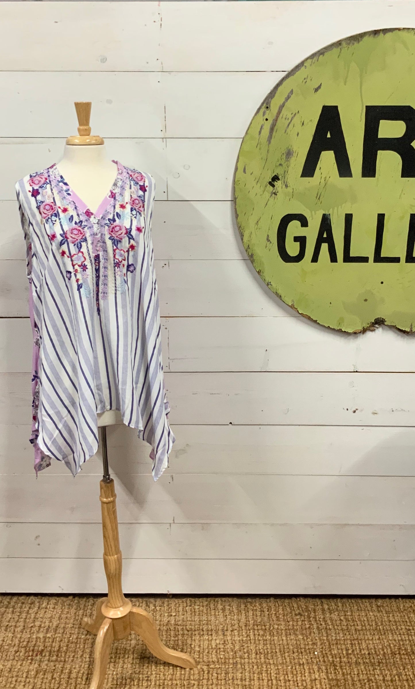 Blue Stripes & Flowers Sleeveless Plus Top - The Desert Paintbrush