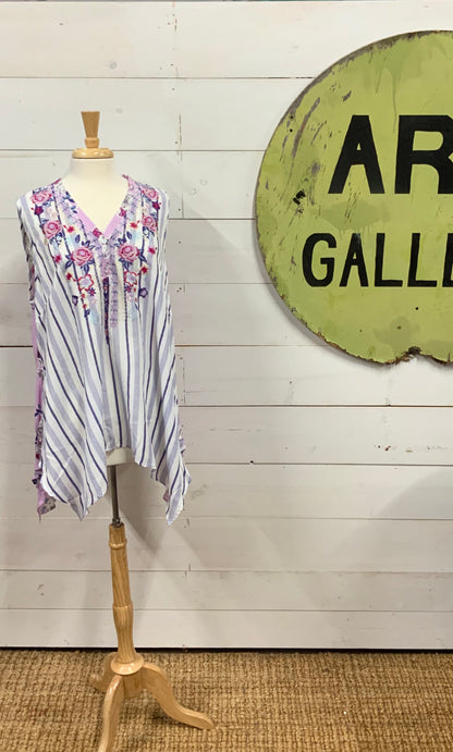 Blue Stripes & Flowers Sleeveless Plus Top - The Desert Paintbrush