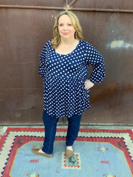 Plus Navy Polka Dots and Ruffles Top - The Desert Paintbrush